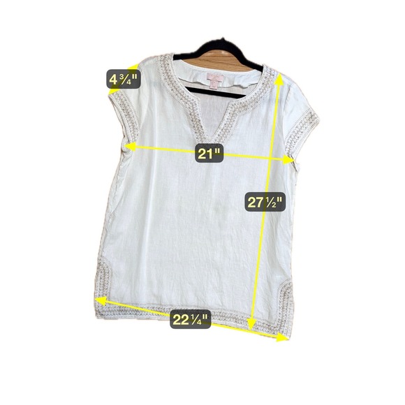 St. Tropez Embroidered‎ Linen Tunic Size Medium Coastal Chic Old Money Metallic - Picture 5 of 5